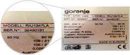 Typenummer Gorenje-onderdelen
